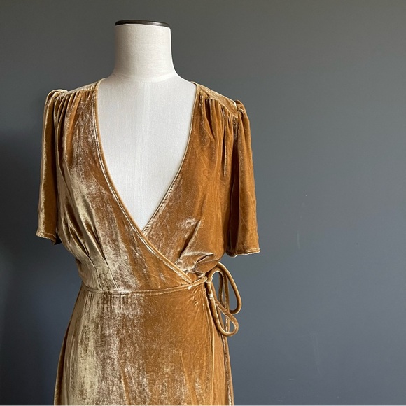 Reformation Miller Wrap Maxi Dress in Gold Velvet - Picture 2 of 10